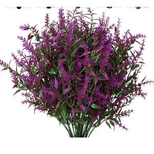 8 Pk Artificial Lavender No Fade Faux Plastic Flowers Home Wedding Shower (B6)